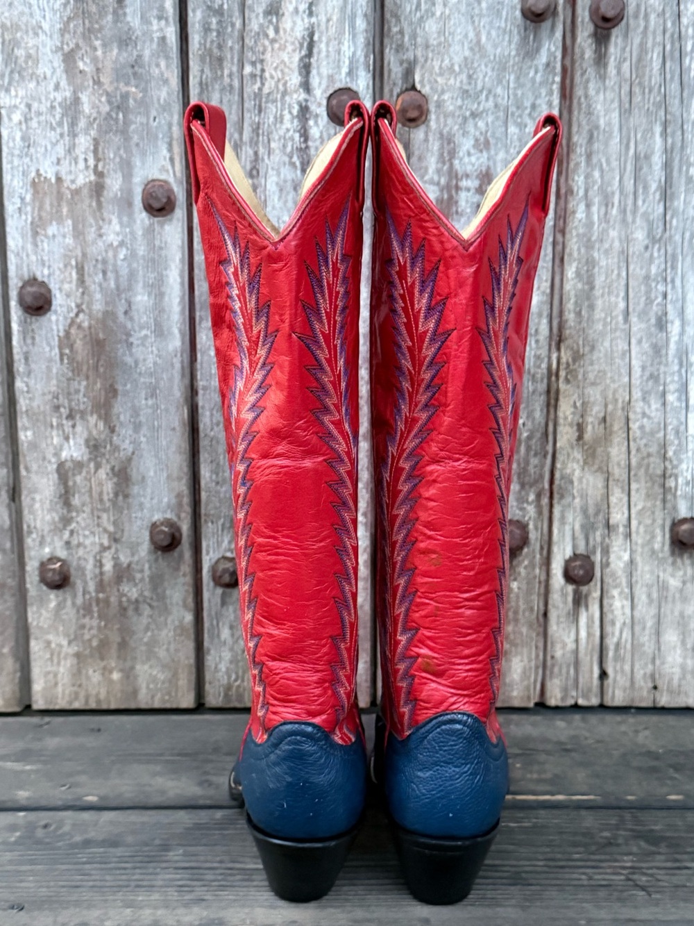 Vintage Larry Mahan Exotic Leather Ostrich Two-Toned Women's Cowboy Boots - Picture 6 of 9